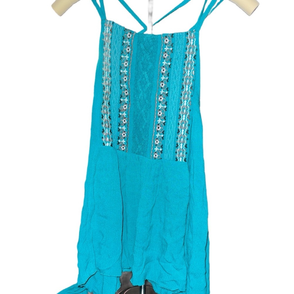 POL Turquoise Strappy Top with Floral & Lace Details